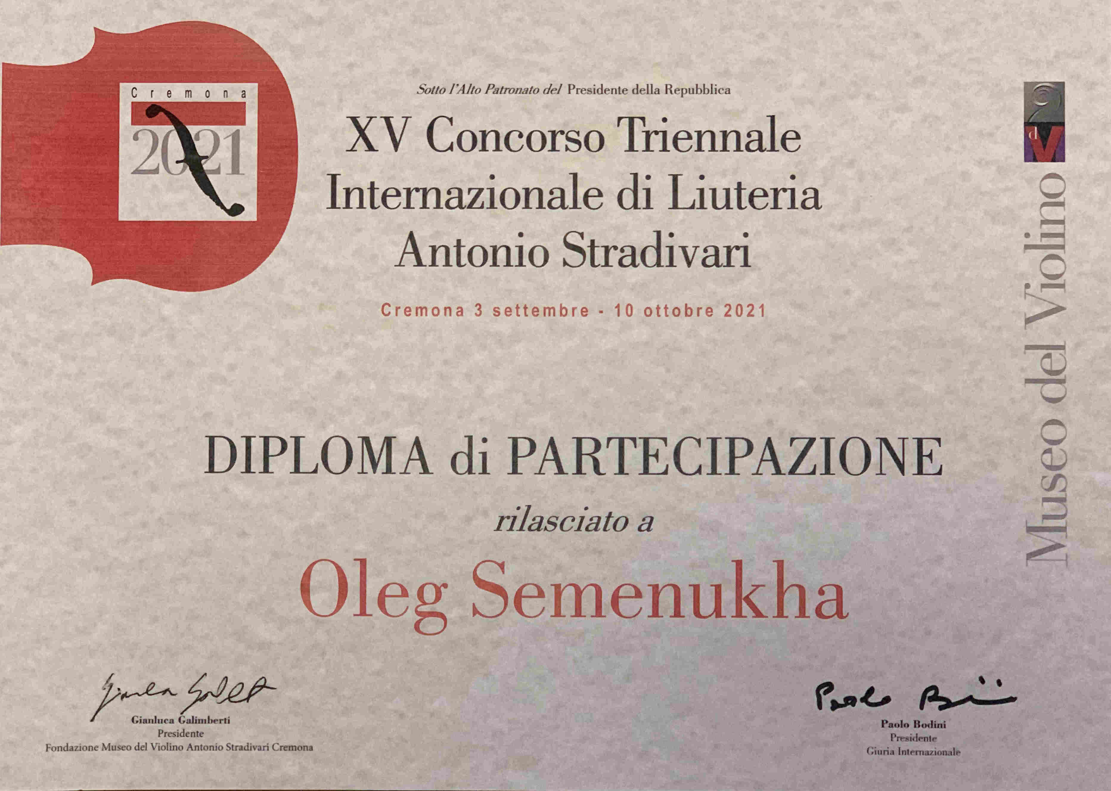 XV Concorso Triennale Internazionale di Liuteria Antonio Stradivari